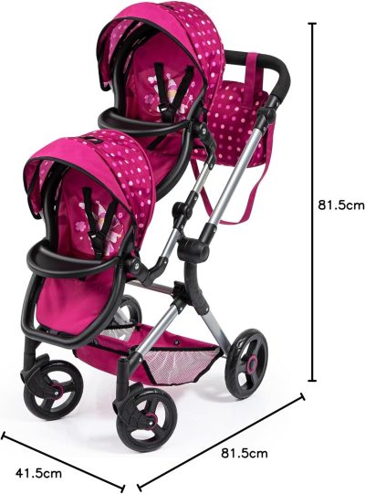 Bayer Design dúkkutvíburakerra með  skiptitösku Twin Neo - Vínrauður - Image 10