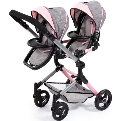 Bayer Design tvíburakerra með  skiptitösku Twin Neo - Bleikur og Grár - Image 8