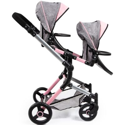 Bayer Design tvíburakerra með  skiptitösku Twin Neo - Bleikur og Grár - Image 6