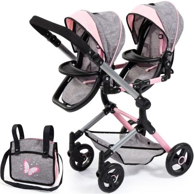 Bayer Design tvíburakerra með  skiptitösku Twin Neo - Bleikur og Grár