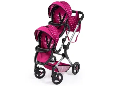 Bayer Design dúkkutvíburakerra með  skiptitösku Twin Neo - Vínrauður